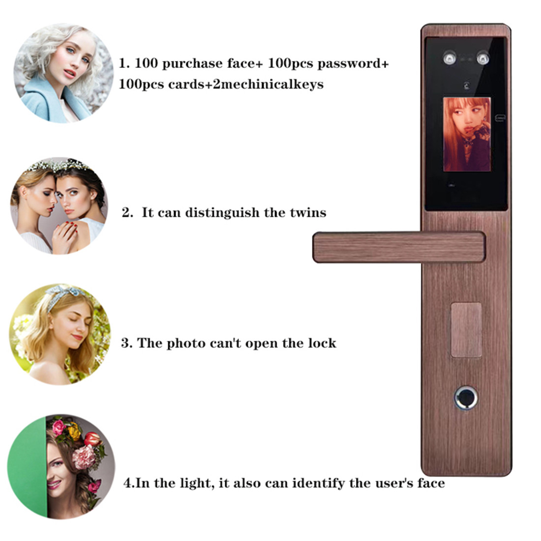 Aluminium Smart Face Recognition Cerradura Fingerprint Password Lock