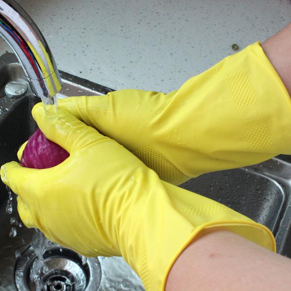 Buy cheap Yellow Color Latex Flock Lined Latex Gloves , Kitchen Dishwashing Gloves Anti Slip from wholesalers