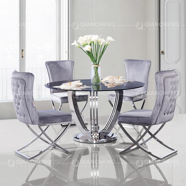 Buy cheap Silver Mirror Dia 135cmx75cm Tempered Glass Dining Table ring shaped chrome legs from wholesalers