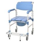 Blue Aluminum Alloy Frame PP Four Wheel Toilet Chair With Brake