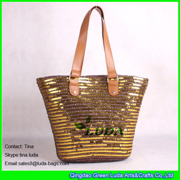 Buy cheap LUDA golden sequins deco straw beach bag ladies straw handbag from wholesalers