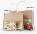 Beach Tote Shoulder Bag With Interior Pocket, Jute Bags Natural Burlap Joint PVC