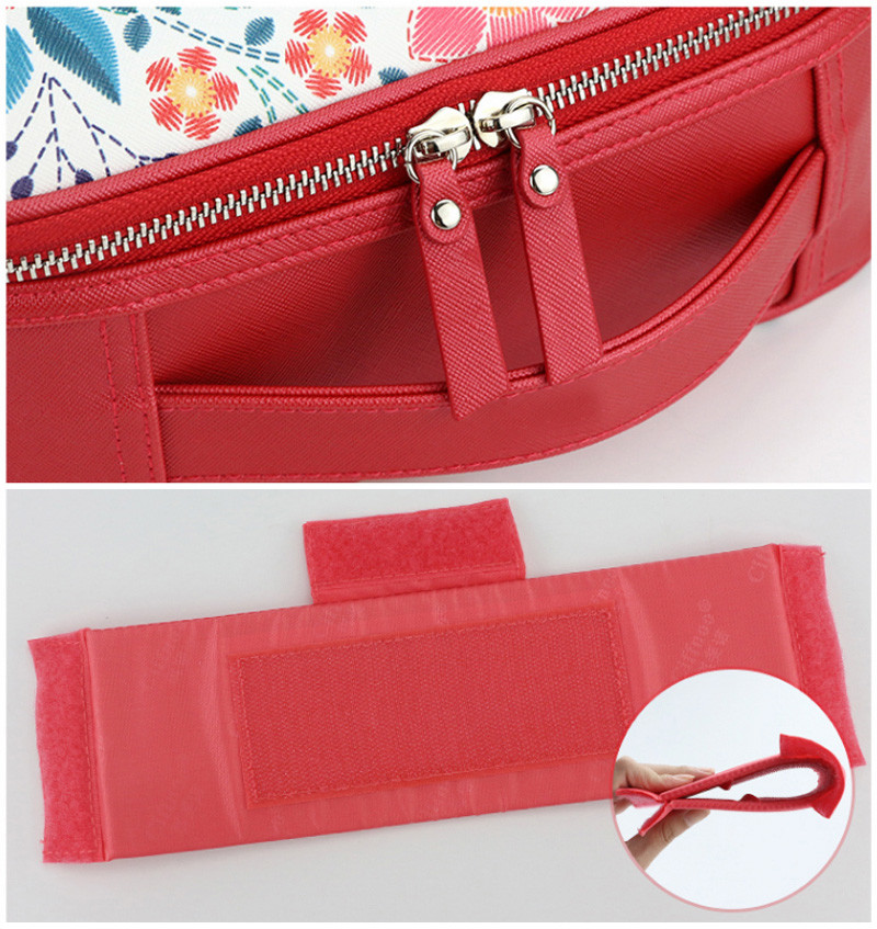 Travel Cosmetic Bag With Zipper Floral Compartment Red Portable Makeup Bag