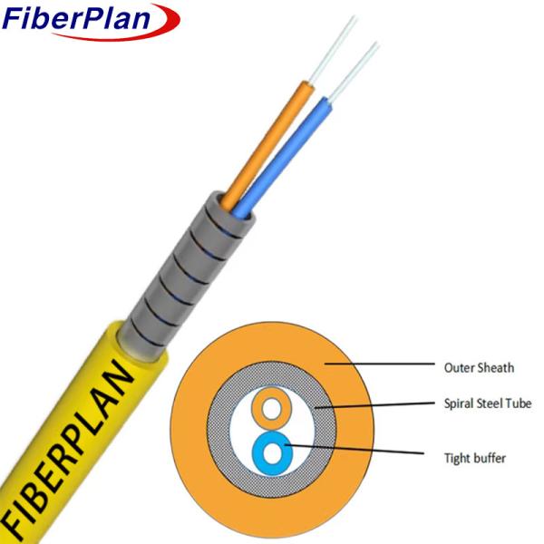 Buy cheap 2 Core Spiral Steel Armored Indoor Fiber Optic Cable from wholesalers