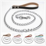Matching Cowhide Dog Neck Chain Chrome Plated Iron Traction Dog Leash Chain