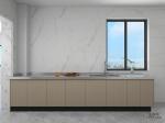 Stainless Steel Double Linear Kitchen Cabinets Light Wood Grain With Enhanced