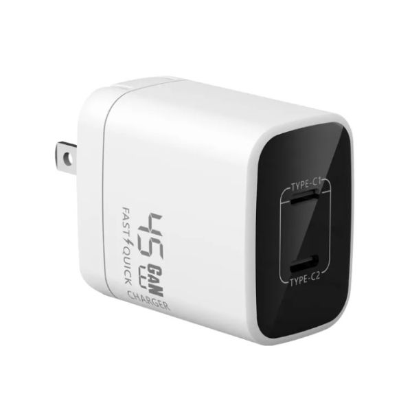 Smart 2 Port USB C GaN Charger ABS PD 45W Fast Charging Adapter customized