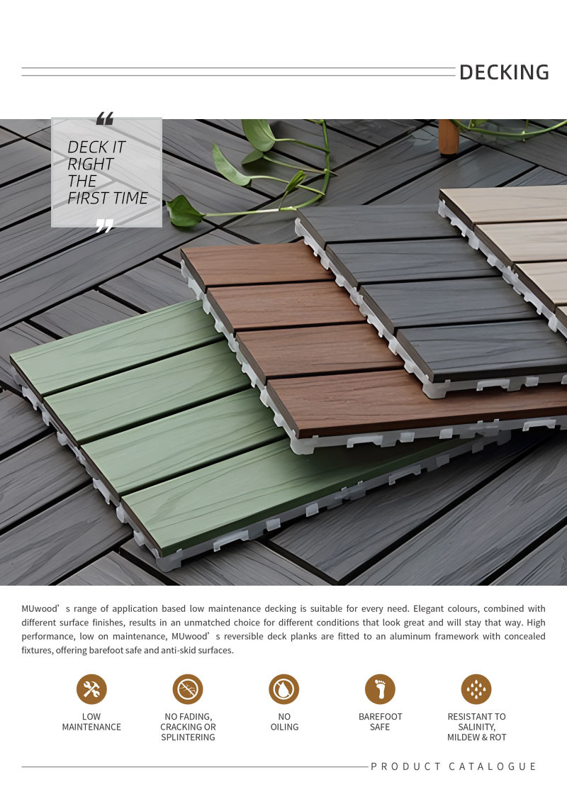 Residential Outdoor Decking Tile Embossed Waterproof Wood Deck Planks