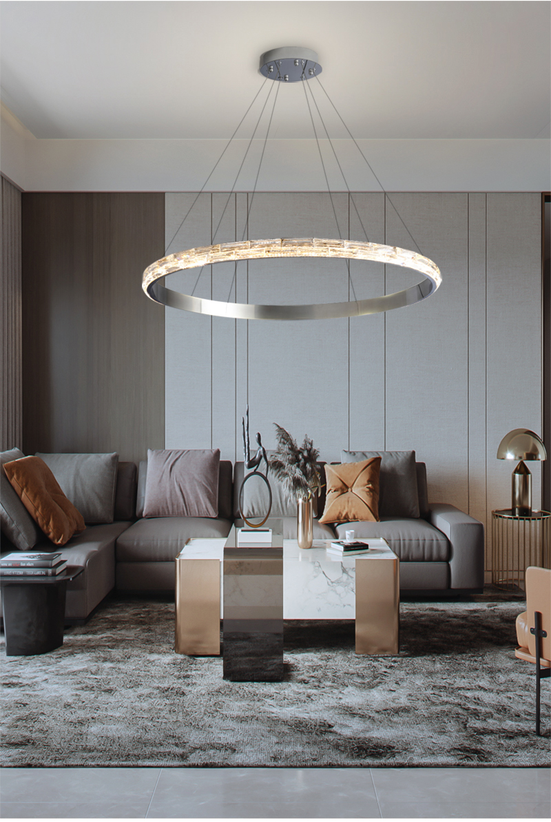 Silver Crystal Chandelier For Living Dining Room Luxury Ring Staircase pendant lighting for dining room(WH-CY-192)