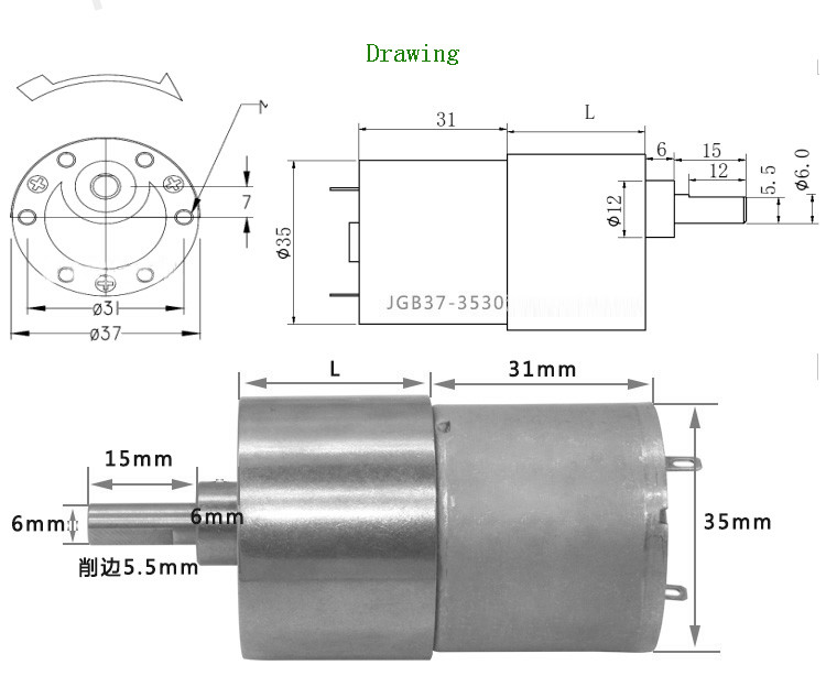 12v Electric Gear Motor Micro Dc Motor JGB37-3530 24v 22RPM 1:270 12V Brush DC Motor