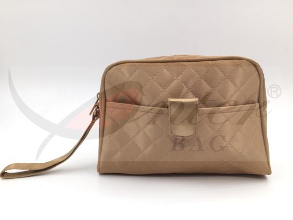 Buy cheap Golden Satin Polyester Travel Cosmetic Bags Environmental Friendly Material from wholesalers