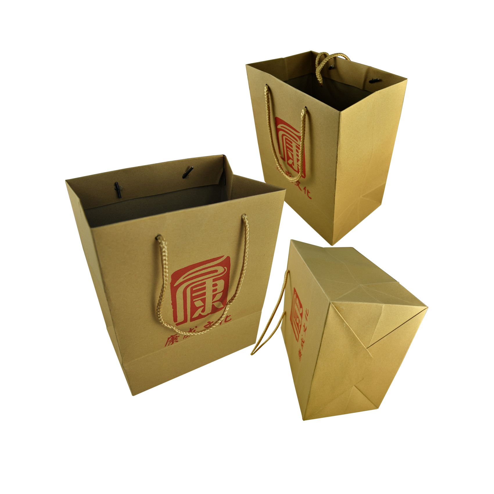 Customized Flat Handle Paper Bag , Spot UV Finishing Brown Paper Packaging Bags