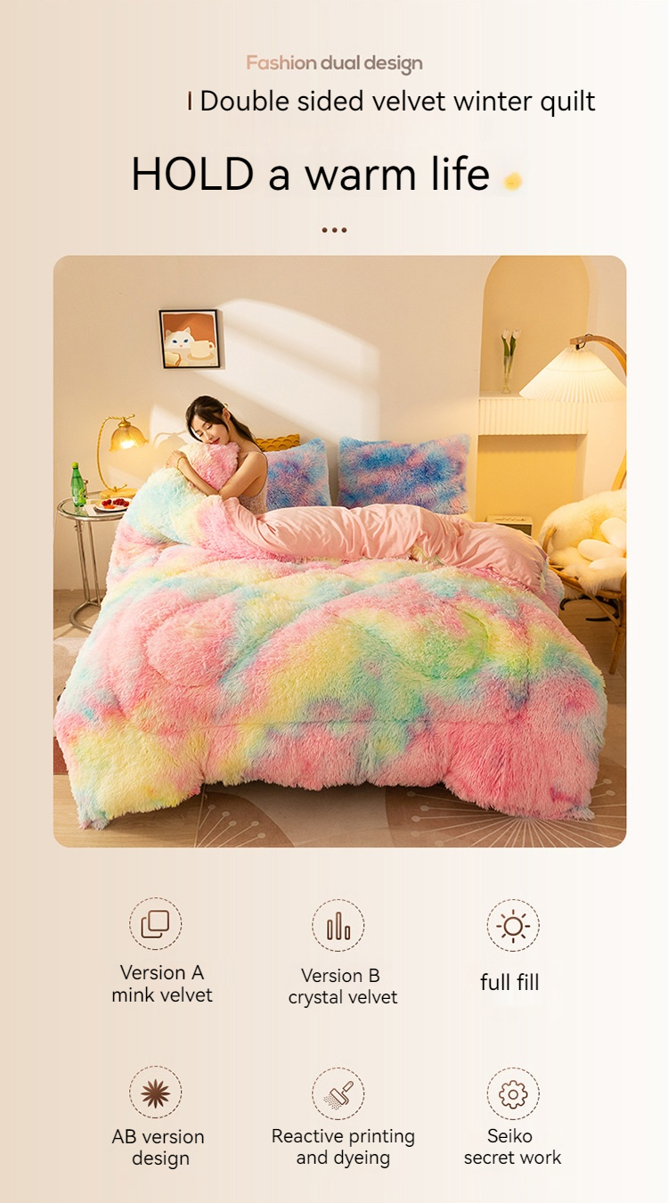 All-Season Thickened Winter Quilt with Long Hair Mink Velvet and 100% Polyester Warmth
