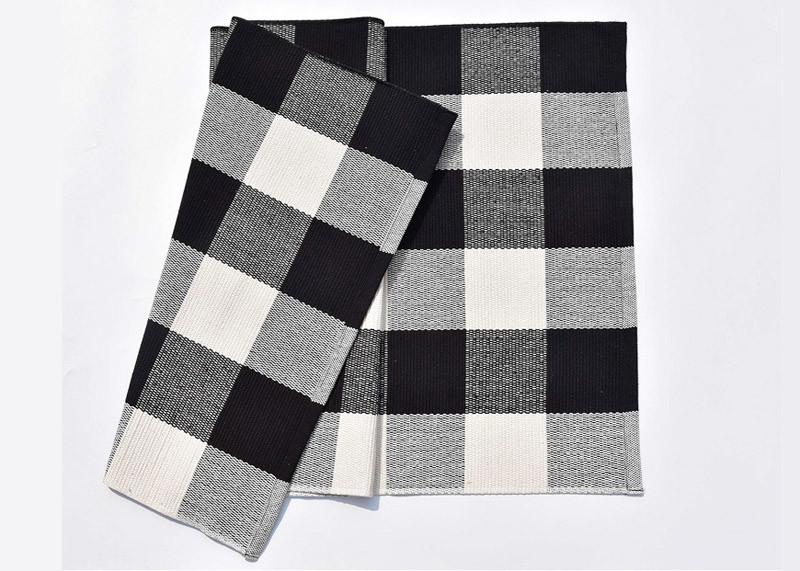 60*90 Cm Cotton And Linen Black And White Plaid Mat , Woven Outdoor Porch Mats