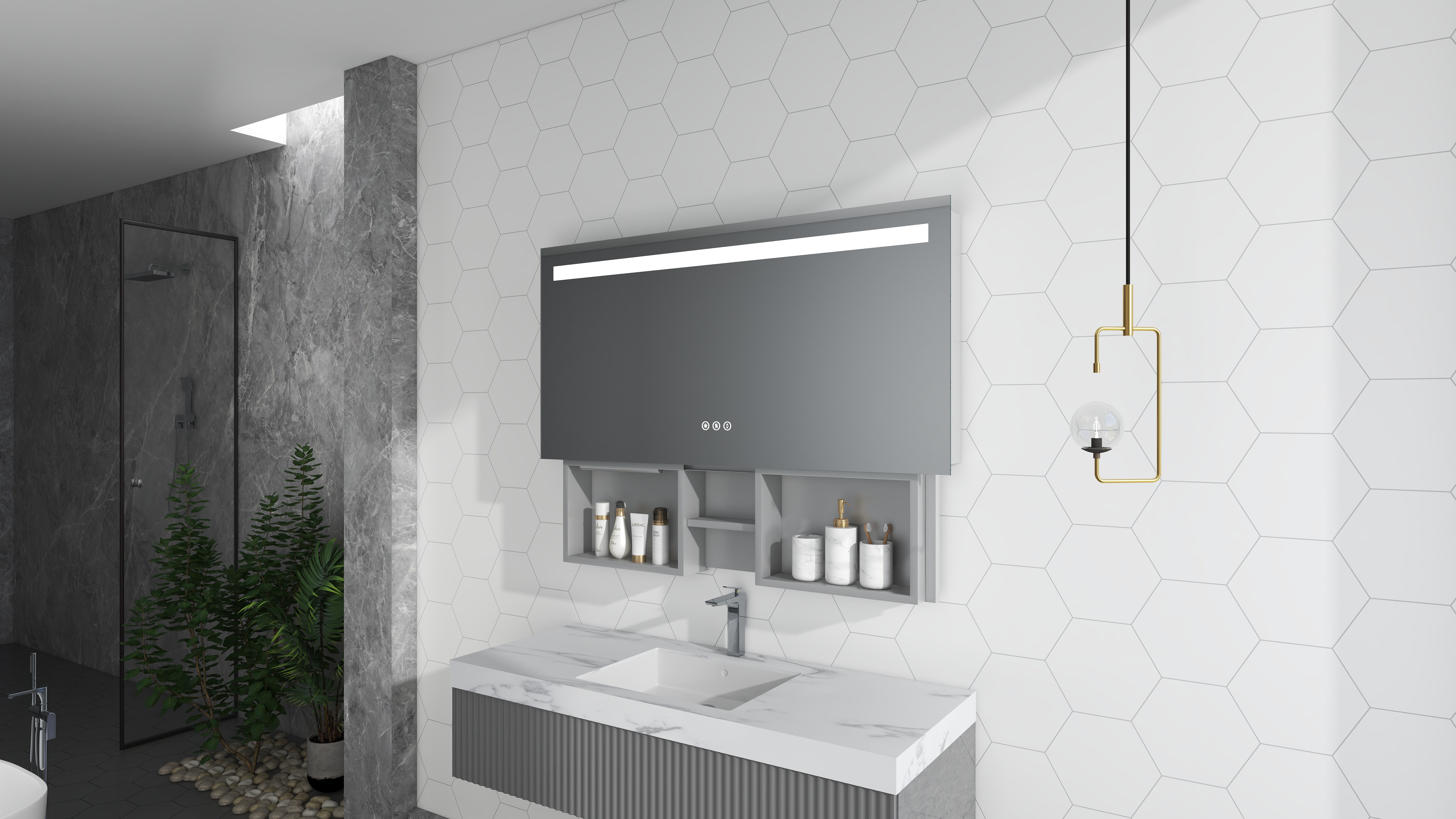 Intelligent Led Medicine Cabinet Mirror Automatic Lift Light Up Medicine Cabinet Mirror