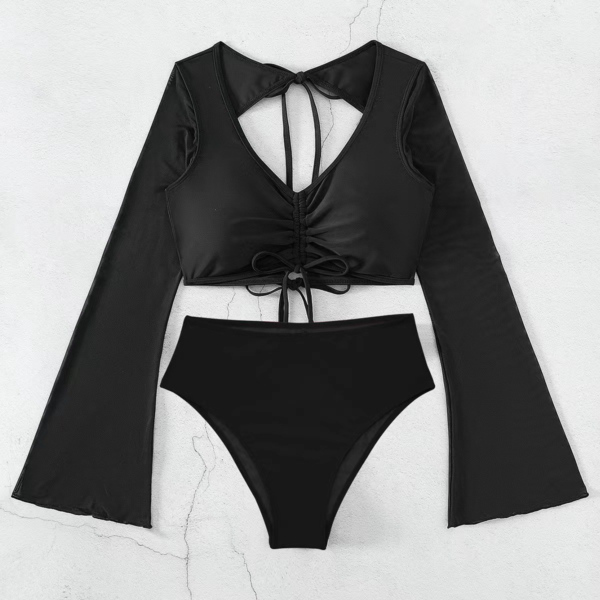 Ladies' Sexy Two-Piece Swimwear High Elastic Blackless Fashion Europe Abrasion-Resistant Asia Black Hollow Out