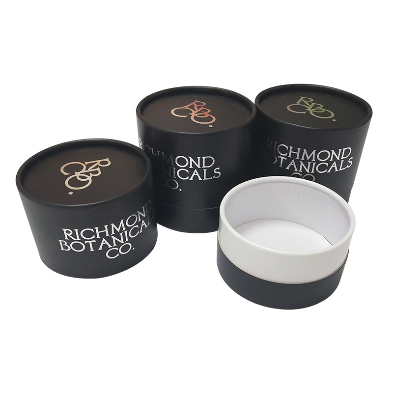 Embossing Black Paper Tea Cylinder Packaging Biodegradable Dustproof