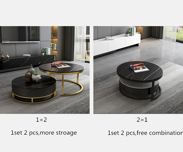 80x80cm Round Luxury Center Tables Design Metal Black Combination