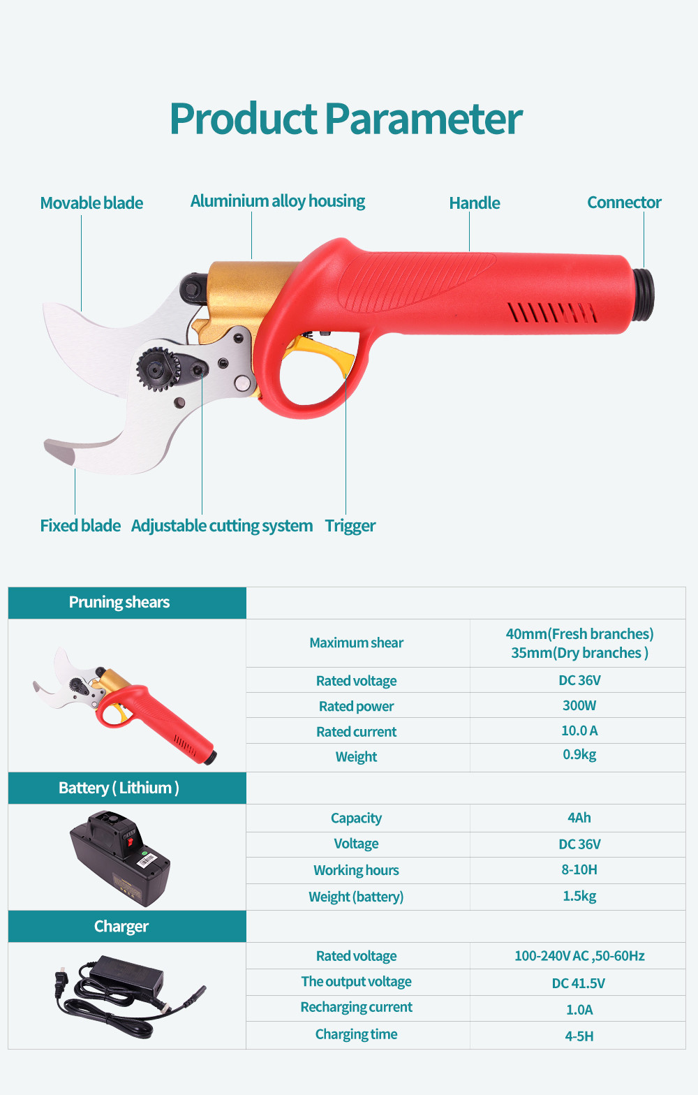 43.2V Lithium Battery Electric Pruning Scissors Charging Garden Bypass Electric Pruning Shears