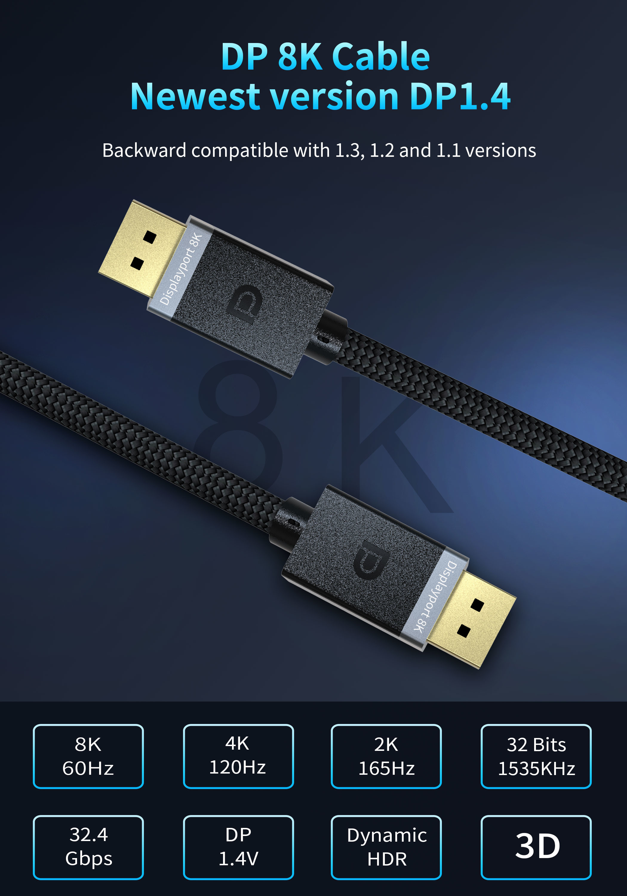 DP To DP 8K Displayport Cable