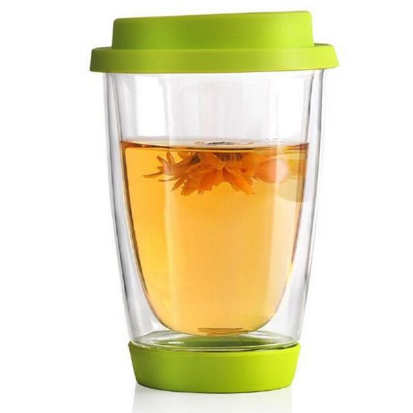 Buy cheap Hand Blown 12oz Double Wall Glass Cup Reusable Tumbler With Silicone Lid from wholesalers