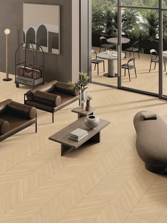 Brown Non-Slip 600x1200mm Fishbone Wooden Porcelain Tiles For Living Room Wear-Resistant Indoor Floor Tile