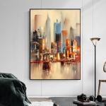 Home Decor Canvas Frame Hand Painted Wall Art Modern City Landscape Artwork