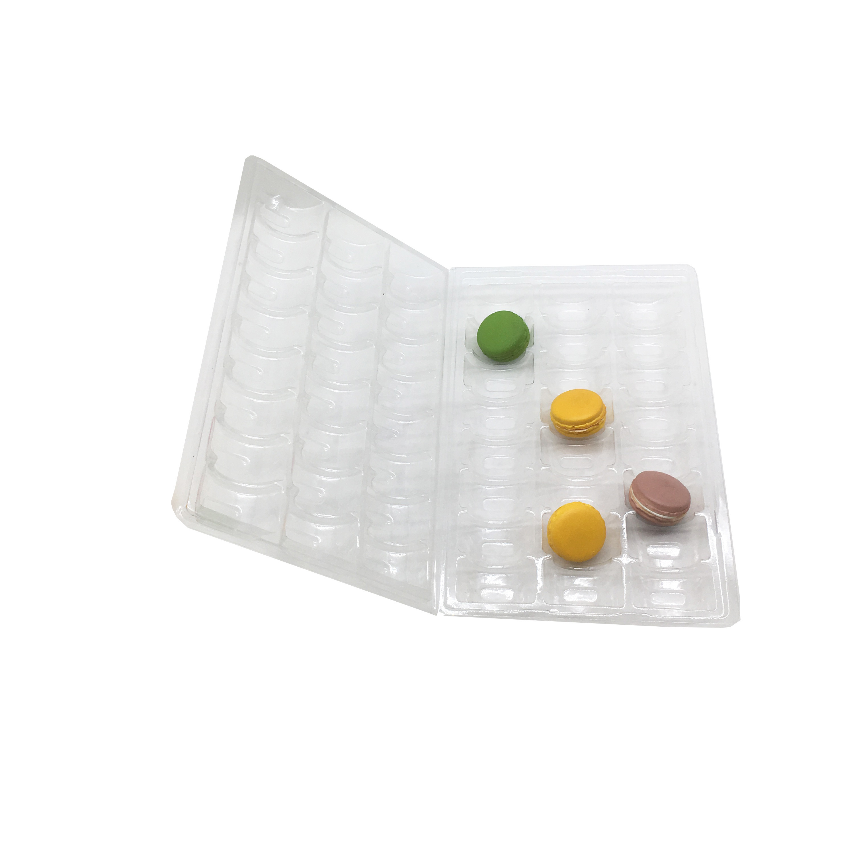 Folding 3x8 24pcs Plastic Macaron Packaging Clam Shell Tray Clear PVC PET