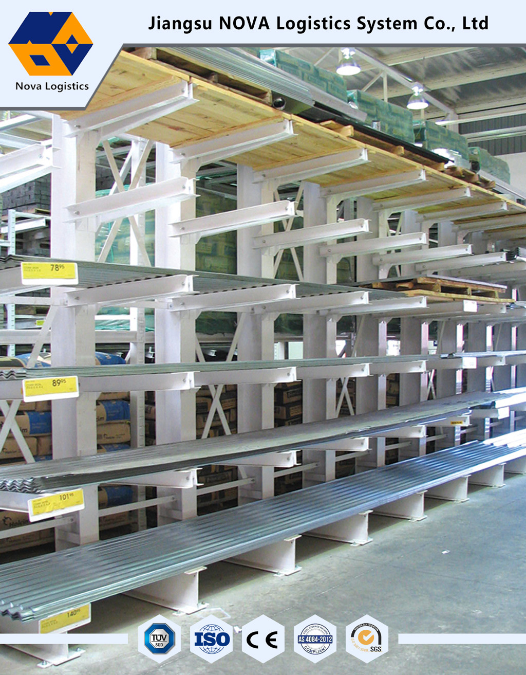 Heavy Duty Cantilever Storage Racks with Single / Double Side Storage