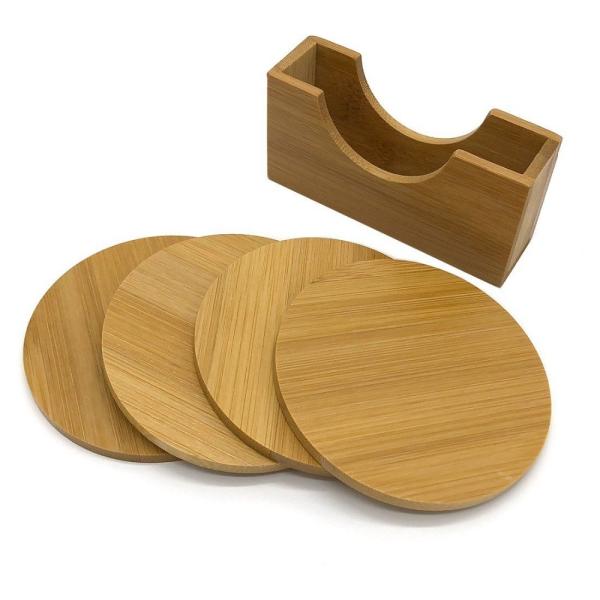Buy cheap round shape bamboo coaster set cup holder for trend selling and wholesale from wholesalers