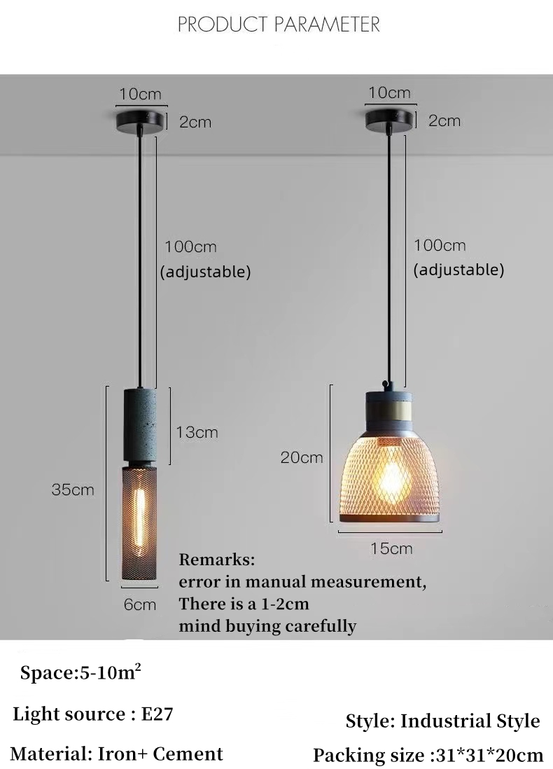 Industrial Pendant Lights Interior Iron Lampshade Bar Table living room Cement Pendant Lights(WH-VP-181)