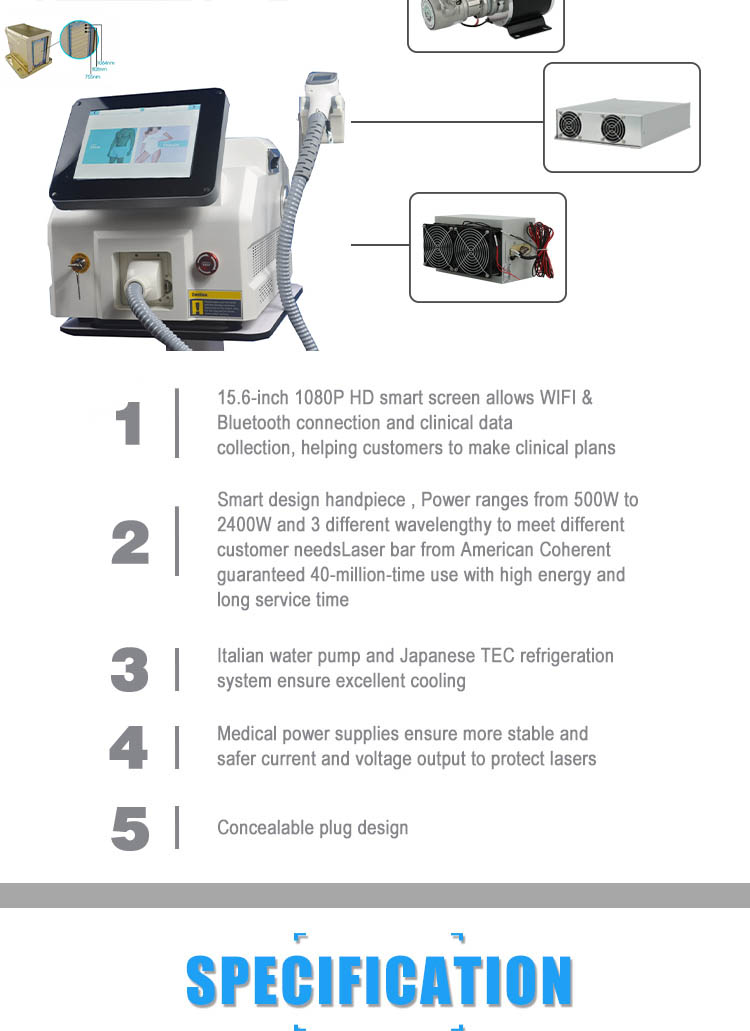 2000W Portable 808 Diode Laser Hair Removal Machine Painless Epilation Device