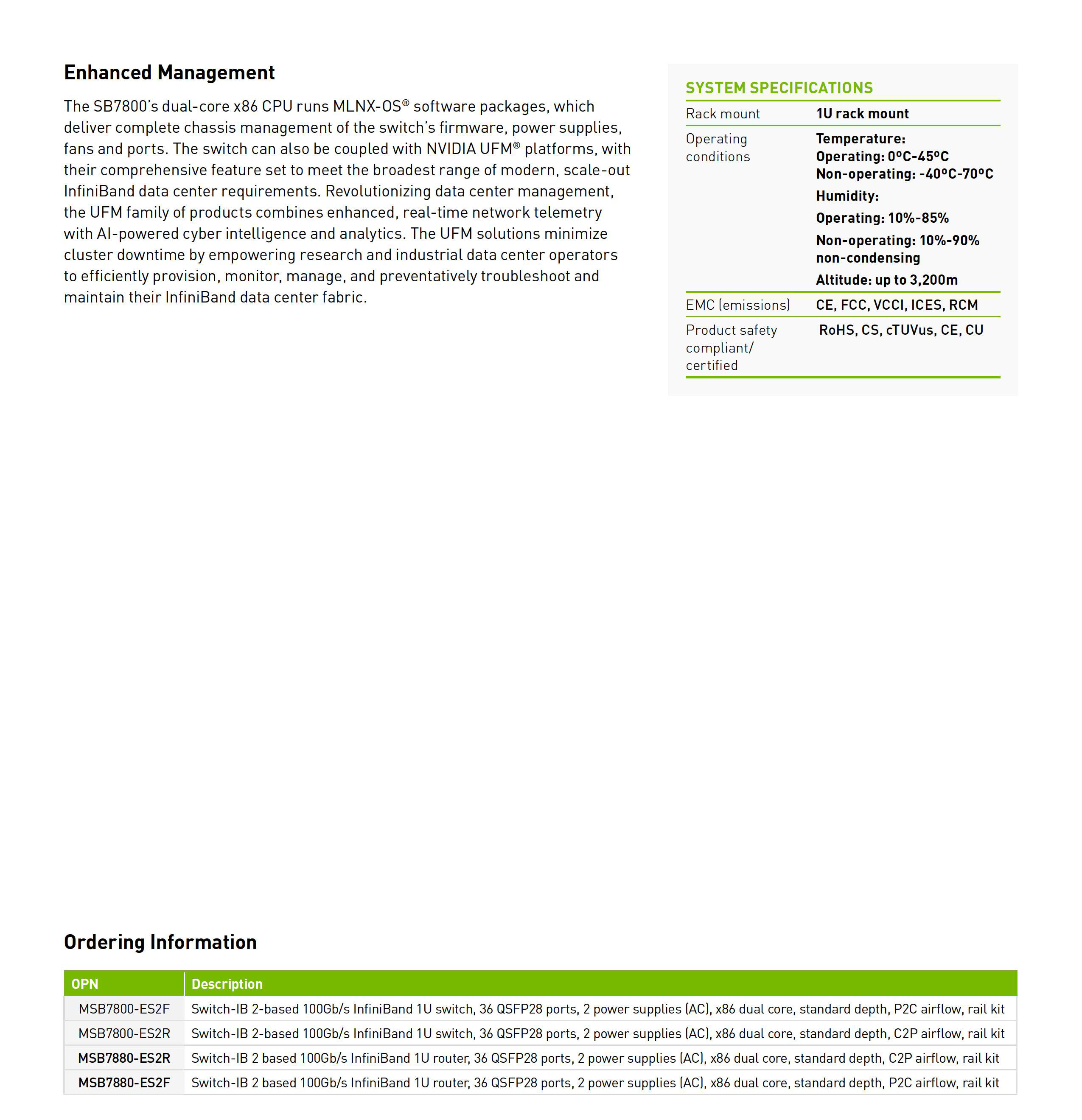 100Gb/s Ethernet Switch Mellanox MSB7800-ES2F Full-Duplex Half-Duplex Communication Mode