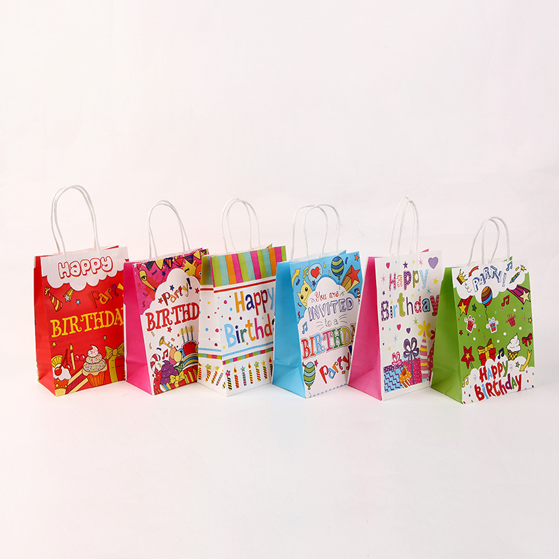 Customized Logo Brown Kraft Paper Tote Bag for Birthday Party Clothing Gift Packaging