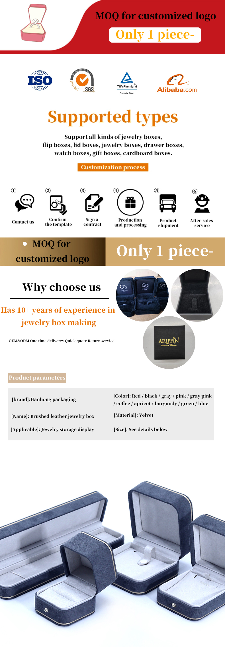 Newest Gray Velvet Jewelry Box for Bracelet Necklace Ring Custom Logo Hanhong 2023