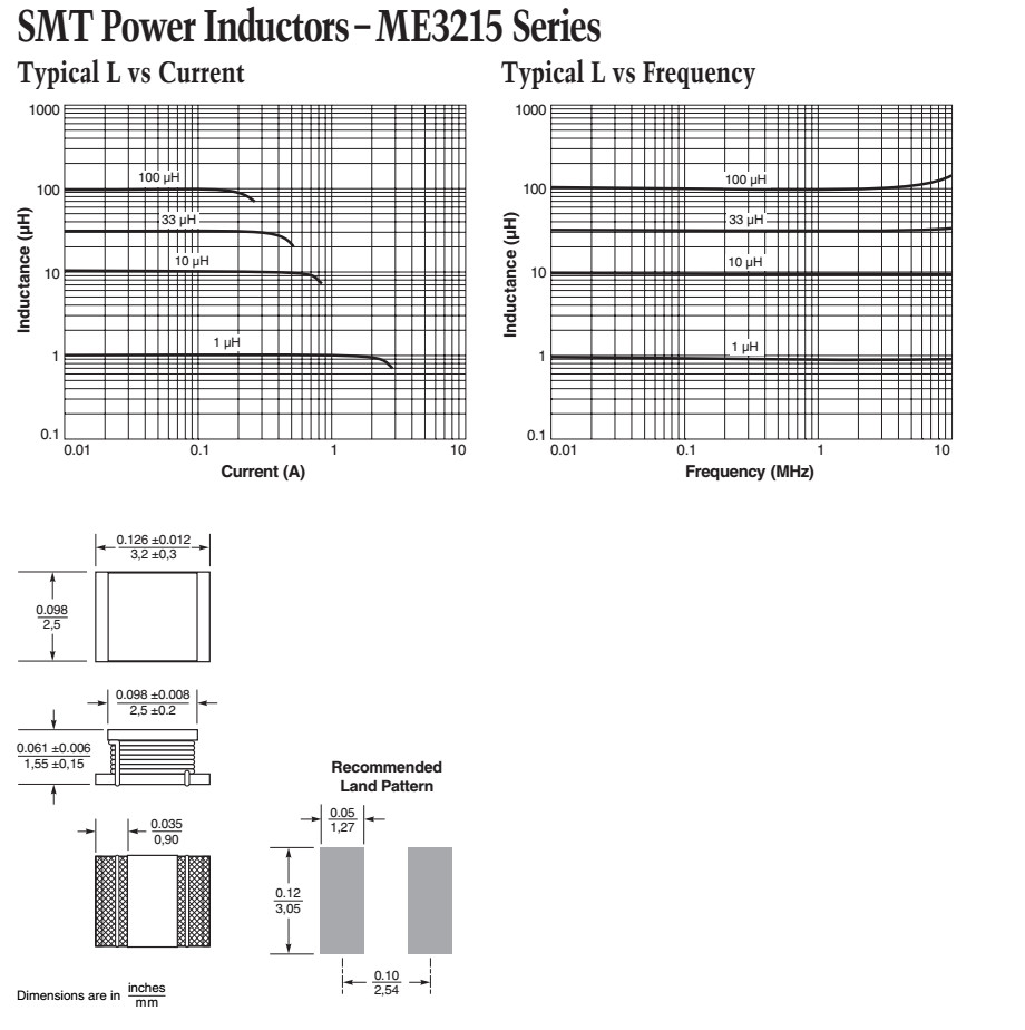 Single Phase Wire Wound Chip Inductors ME3215-472ML UL Approved Materials