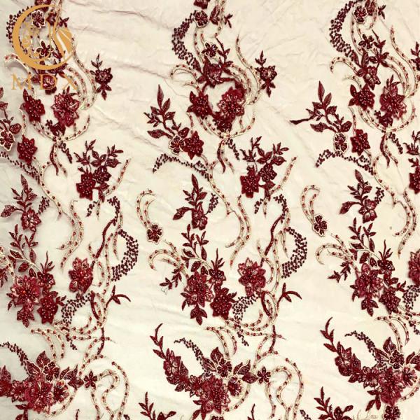 Buy cheap Wine Red 3D Applique Embroidery Lace Fabric African Style For Home Textile from wholesalers