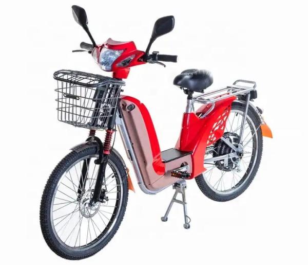 48V 12Ah 24 Inch Red Electric Bike With Lead Acid Battery Front Disk Rear Drum