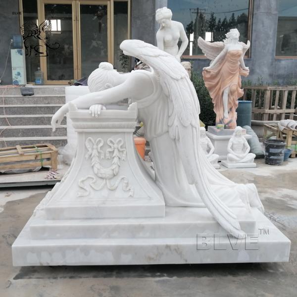 Buy cheap Marble Tombstone White Cemetery Crying Angel Statue Stone hand carved from wholesalers