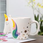 Cute Hand painted 3D Colorful Unicorn Mug Novelty Ceramic Animal Coffee Mug