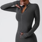 Nude Feeling Thumb Cuff Design Jogging Wear Women′s Jacket Yoga Workout Top Full