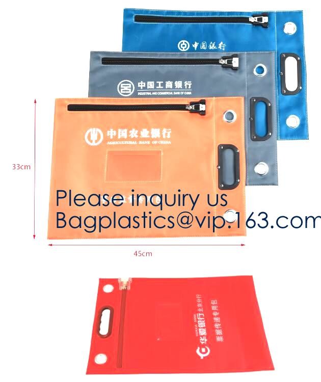 Promotional Logo Printed Vinyl Bank Bag,Pop Up Lock and 2 Keys Company Security Mail Bag with Zipper Closure, bagease