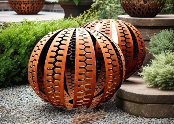 Large Rusty Sphere Metal Garden Sculpture Corten Steel Ball Design Welding