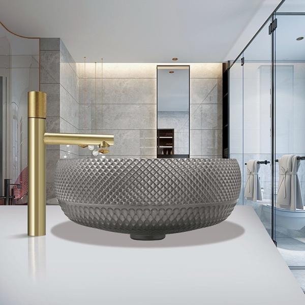 Buy cheap Dark Grey Crystal Glass Vessel Sinks Bathroom Vanity Wash Sink Above Counter from wholesalers
