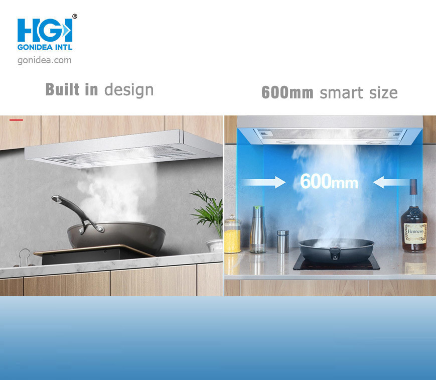 60CM Slim Slide Out Telescopic Range Cooker Hood Stainless Steel