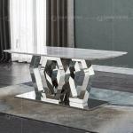 Geometric Form 12mm Metal Frame Glass Top Dining Table 200cm Glass Dining Table