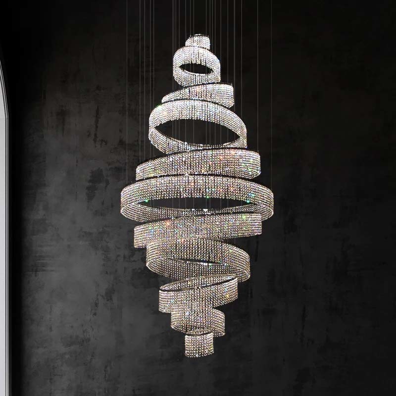 Ring Luxury Staircase Crystal LED Chandelier For Living Room Lobby Large Cristal interior lighting（WH-NC-114)