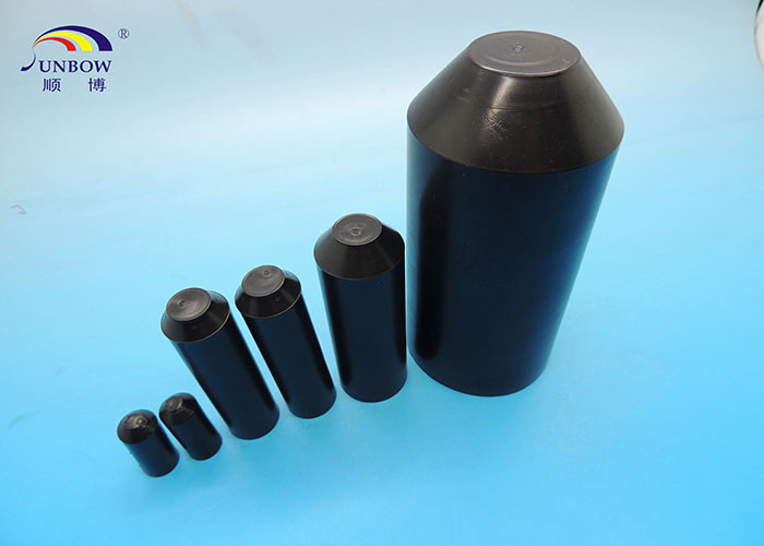 Black Polyolefin Heat Shrink End Caps for Wire Sealing , Insulation Seal End Cap