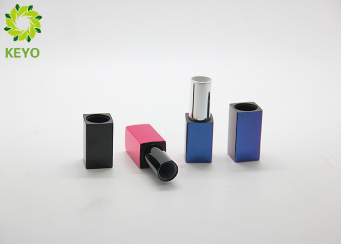 Square Blue Red Color Aluminium Empty Magnetic Lipstick Tube Container 3g 5g