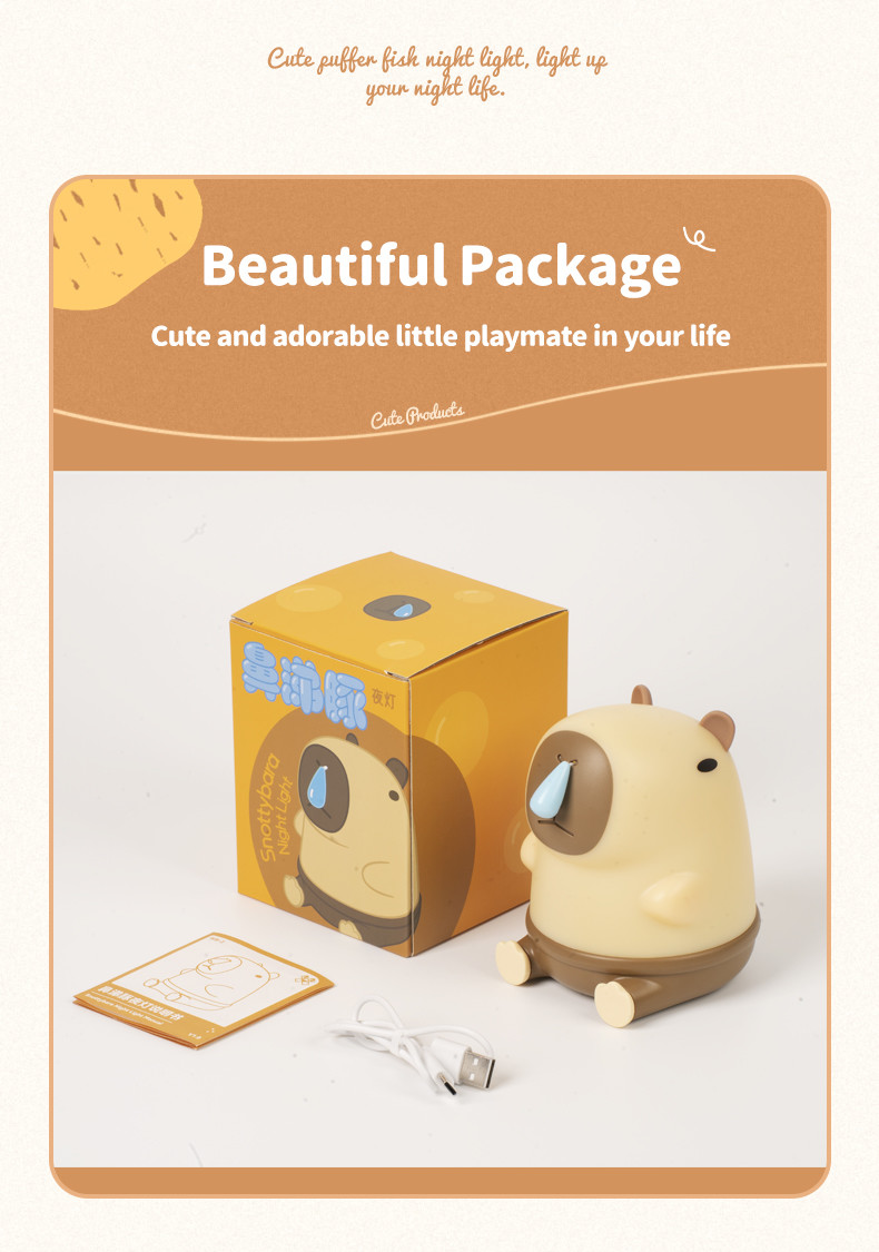 Wholesale Capybara Night Light Cute Animal Night Lamp Snottybara Silicone Touch Lights Decor Portable Rechargeable For Kids